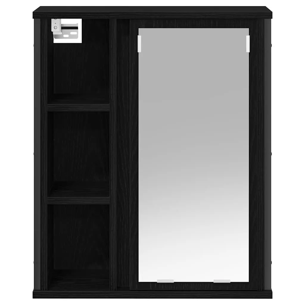 Bathroom Wall Cabinet Black Oak Storage Vanity Unit with Mirror 50W x 21D x 60H cm