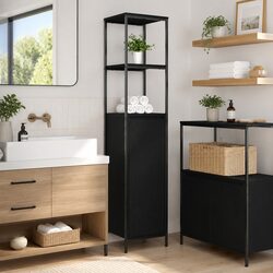Reliable Bathroom Cabinet with Elegant Black Oak Finish