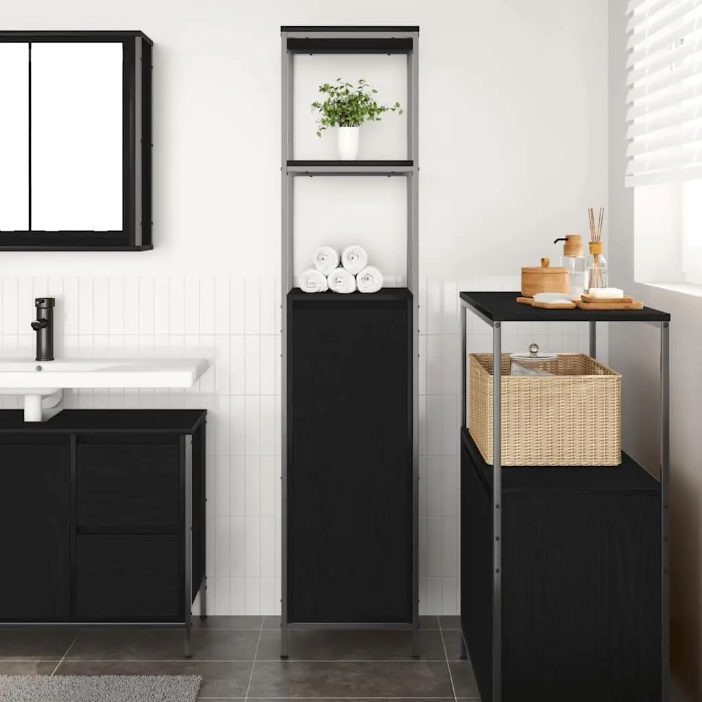 Bathroom Vanity Cabinet Black Oak Storage Organiser 36x35x165cm