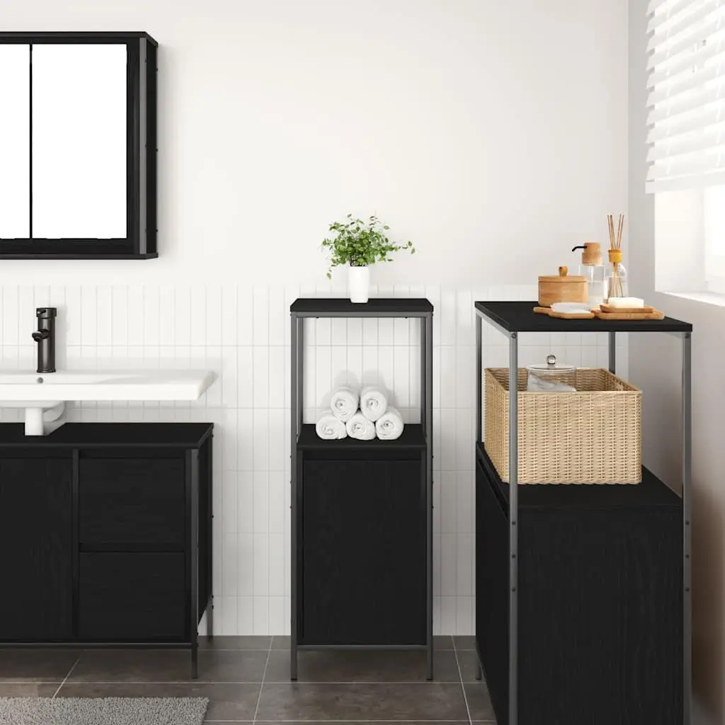 Bathroom Vanity Cabinet Storage Organizer 36x35x95cm Black Oak