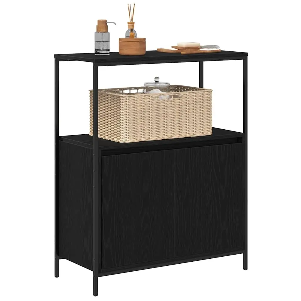 Bathroom Cabinet Storage Unit 76.5cm Black Oak with Shelves