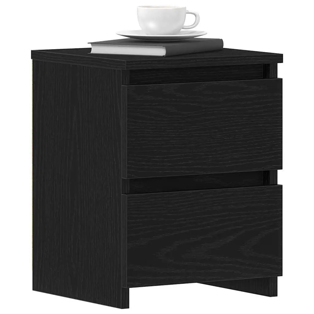Bedside Cabinet 2 Pieces Black Bedroom Nightstand Storage Drawer Side Table