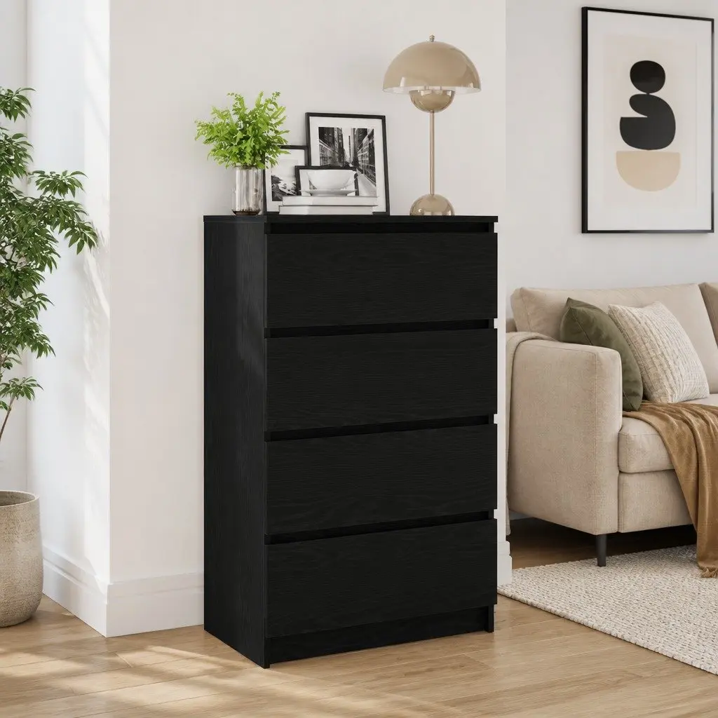 Sideboard Storage Cabinet 60x35x98.5cm Black Oak Engineered Wood