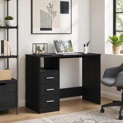 Practical Black Oak Office Desk with Storage Solutions