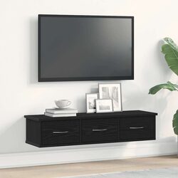 Quality Black Oak Wall Cabinet with 3 Drawer Storage