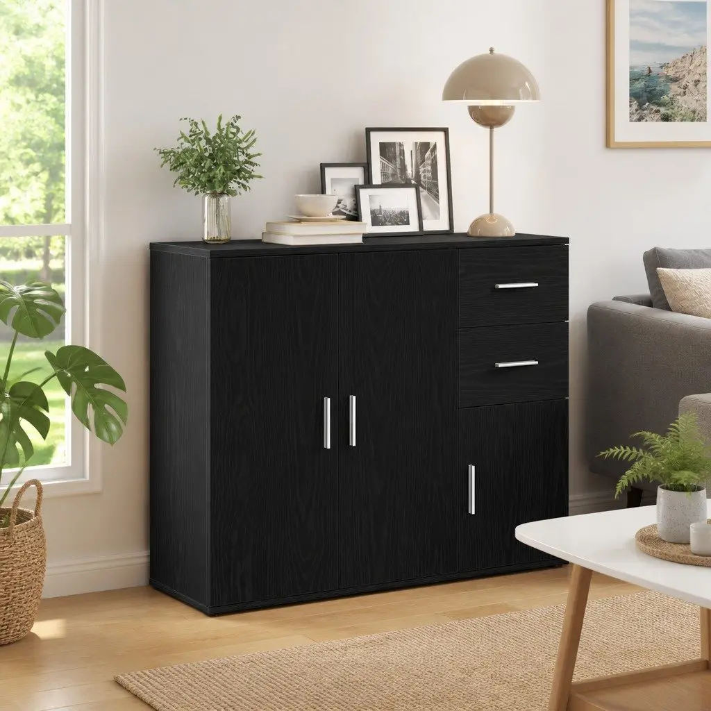Sideboard Storage Cabinet 91x29.5x75 cm Black Oak Furniture
