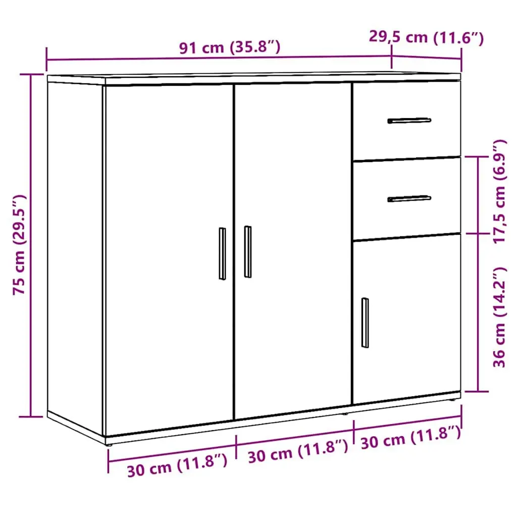 Sideboard Storage Cabinet 91x29.5x75 cm Black Oak Furniture