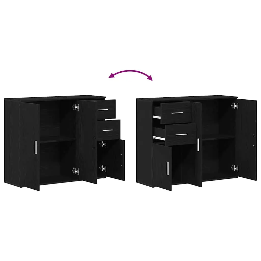 Sideboard Storage Cabinet 91x29.5x75 cm Black Oak Furniture