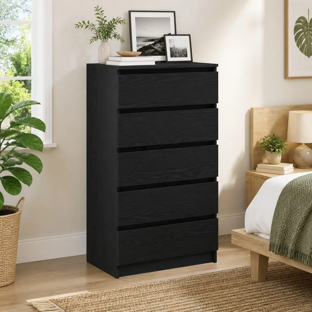 Black Oak Drawer Cabinet with Ample Storage