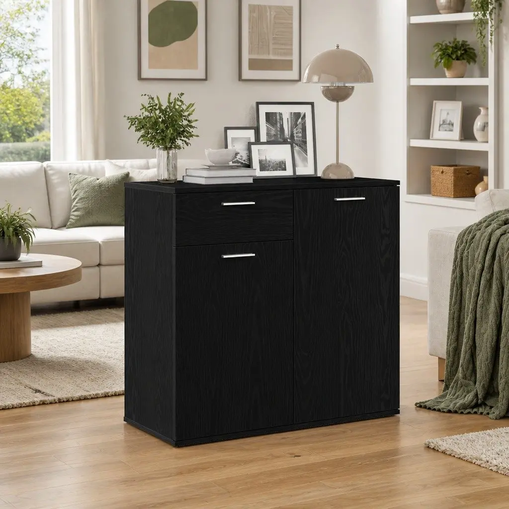 Sideboard Black Oak 80x36x75cm Engineered Wood Storage Cabinet Buffet