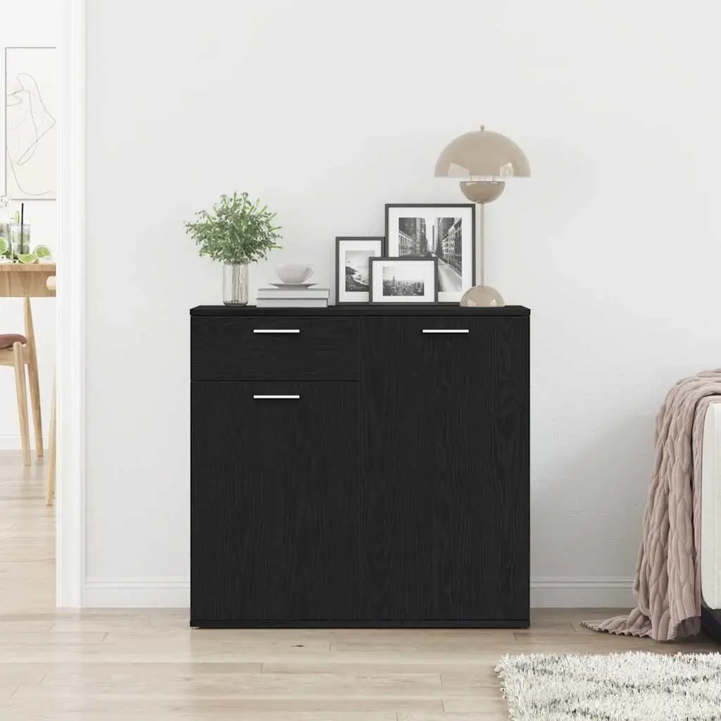 Sideboard Black Oak 80x36x75cm Engineered Wood Storage Cabinet Buffet