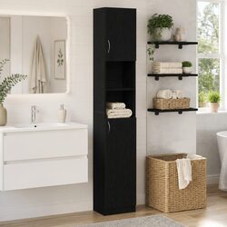 Bathroom Cabinet Black Engineered Wood Storage Organizer 32x25.5x190 cm