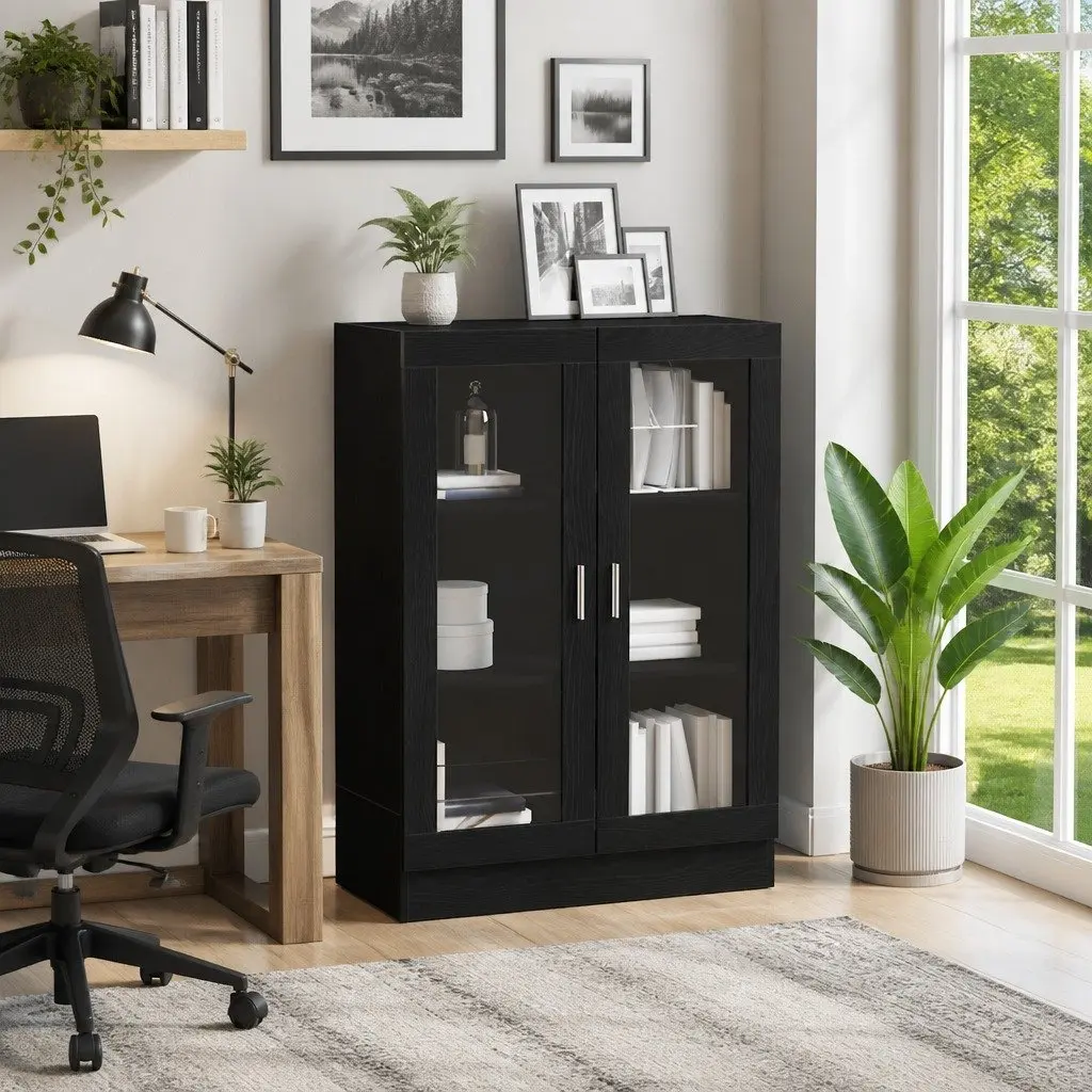 Storage Shelf Book Cabinet Engineered Wood Black Oak 82.5x30.5x115 cm
