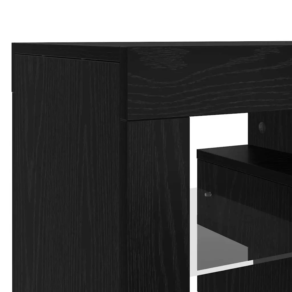 TV Cabinet with RGB LED Lights Black Oak Engineered Wood Storage Unit 140cm