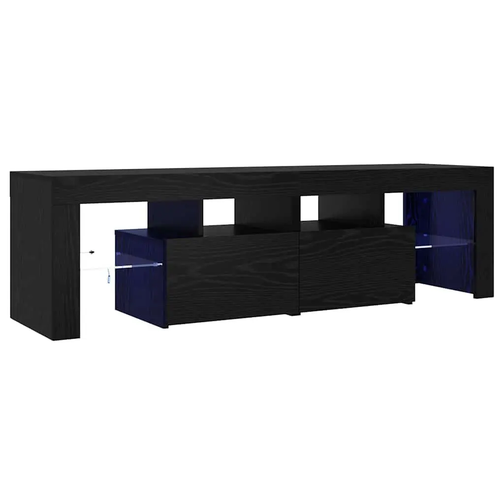 TV Cabinet with RGB LED Lights Black Oak Engineered Wood Storage Unit 140cm