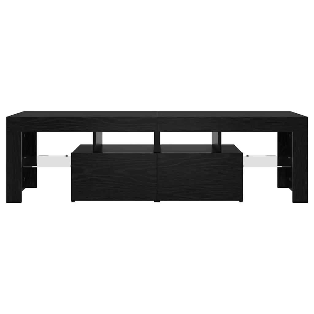 TV Cabinet with RGB LED Lights Black Oak Engineered Wood Storage Unit 140cm