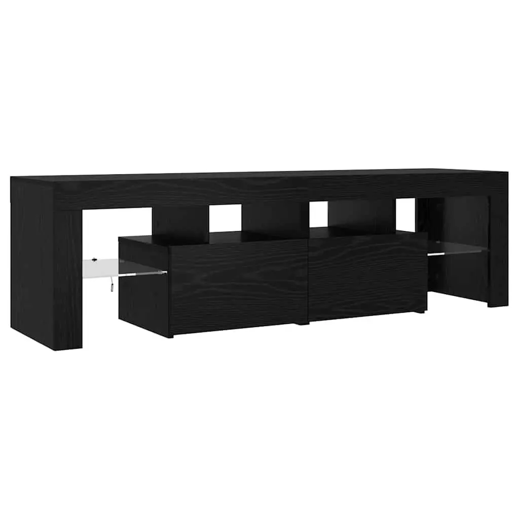 TV Cabinet with RGB LED Lights Black Oak Engineered Wood Storage Unit 140cm