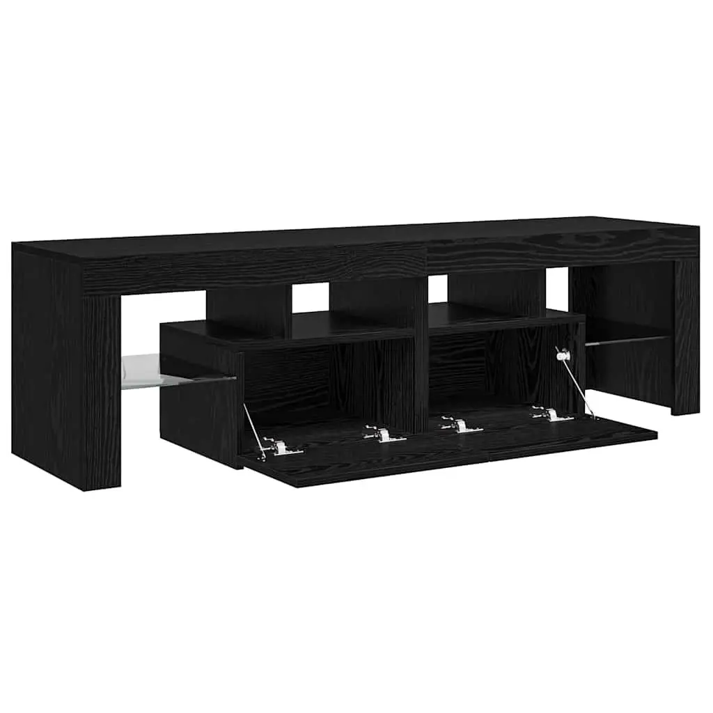 TV Cabinet with RGB LED Lights Black Oak Engineered Wood Storage Unit 140cm