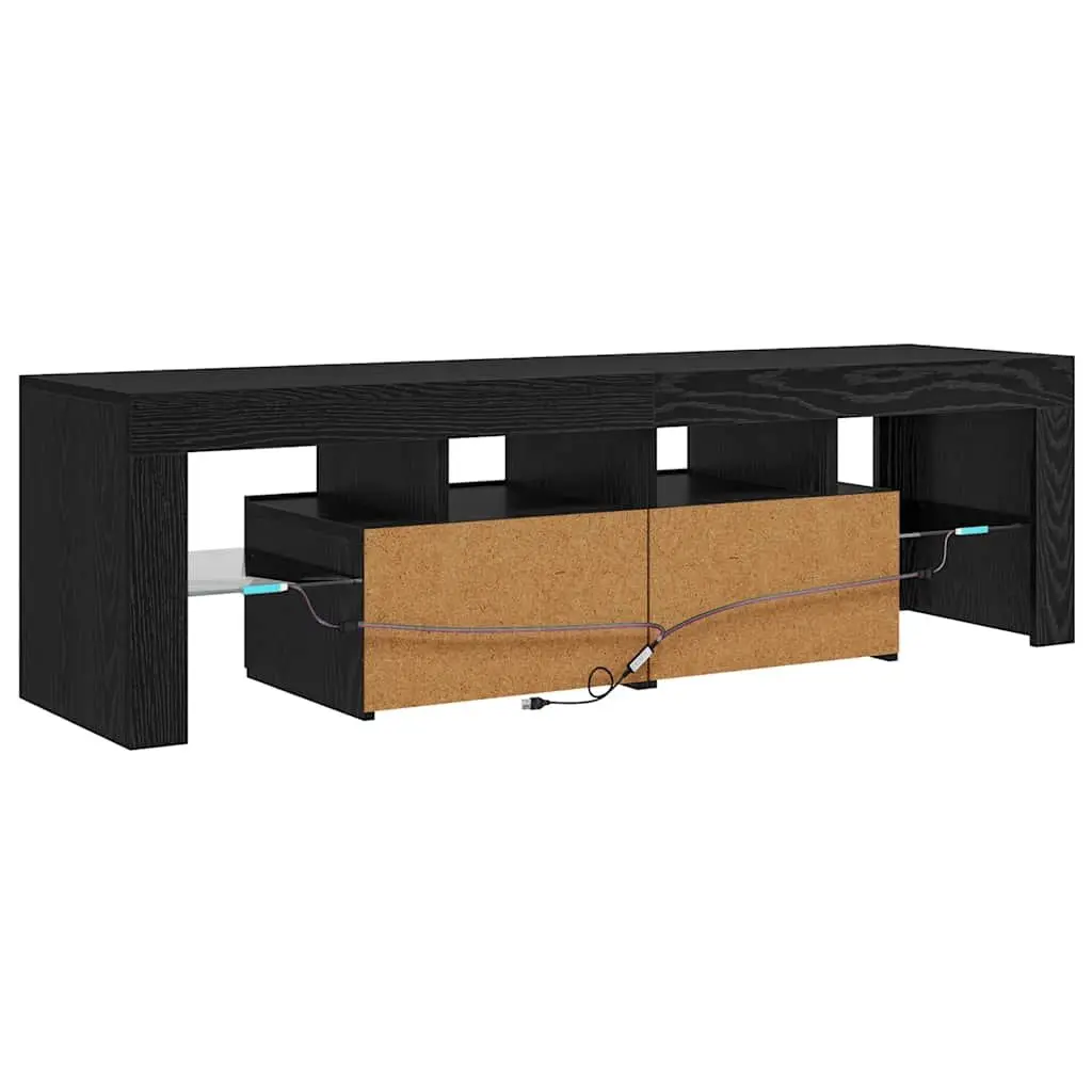 TV Cabinet with RGB LED Lights Black Oak Engineered Wood Storage Unit 140cm