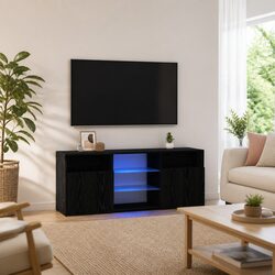 Value-Driven TV Cabinet with RGB Lights in Black Oak