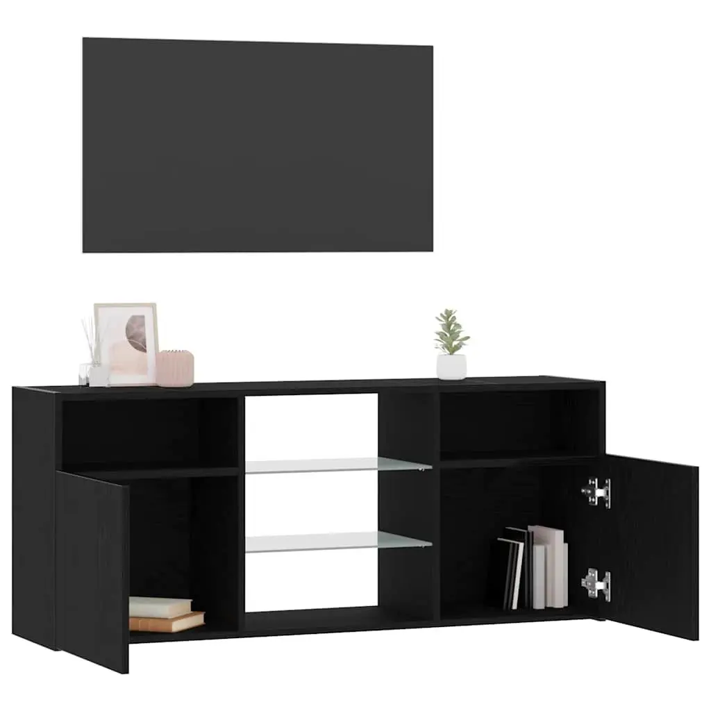 TV Cabinet RGB LED Lights Storage Unit 120cm Black Oak Engineered Wood