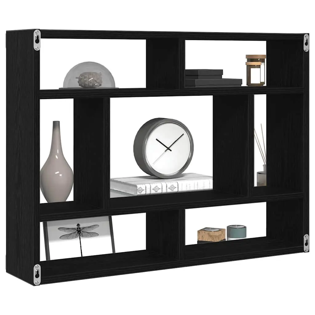 Wall Shelf Black Oak Floating Storage Display Organiser 75 x 16 x 55 cm Home Decor Bedroom