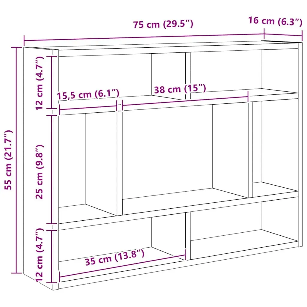 Wall Shelf Black Oak Floating Storage Display Organiser 75 x 16 x 55 cm Home Decor Bedroom