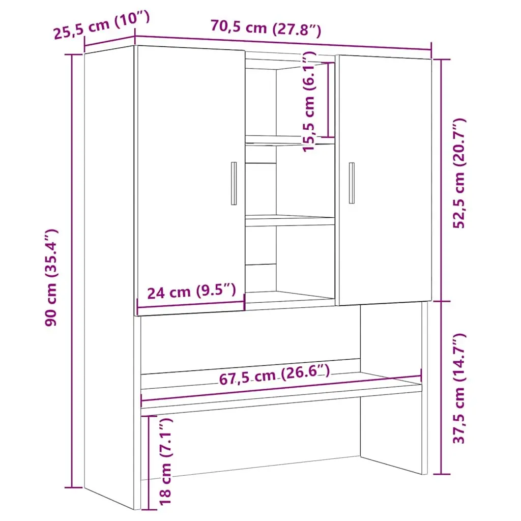 Washing Machine Cabinet Storage Organiser 70.5 x 25.5 x 90 cm Black Oak