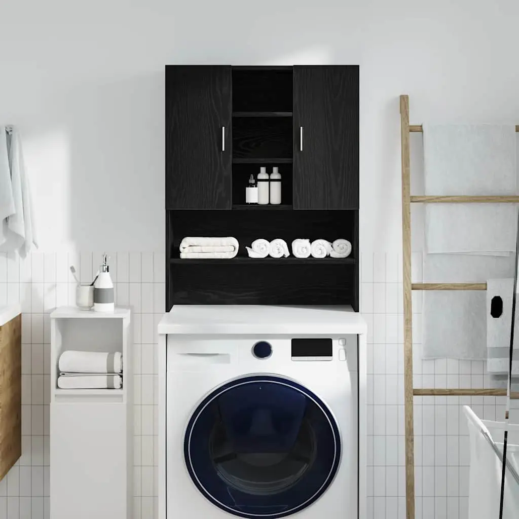 Washing Machine Cabinet Storage Organiser 70.5 x 25.5 x 90 cm Black Oak