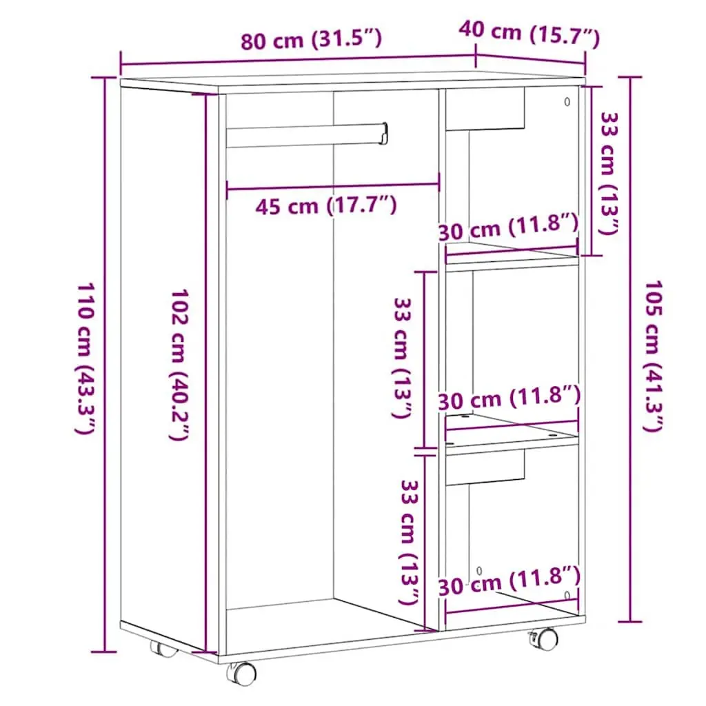 Wardrobe Storage Cabinet Black Oak 80x40x110 cm Engineered Wood