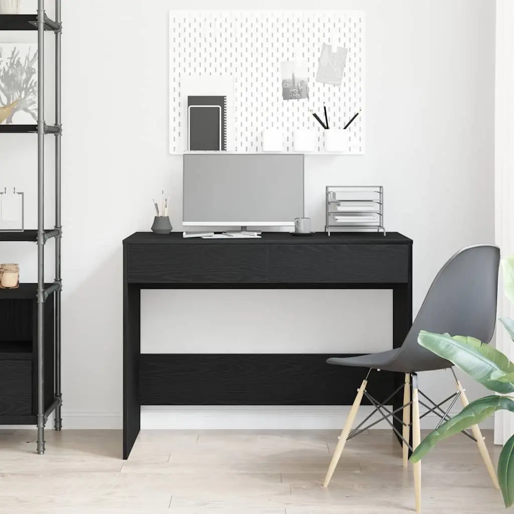Black Oak Office Desk with 2 Drawers Storage Computer Workspace 101x50x76.5cm