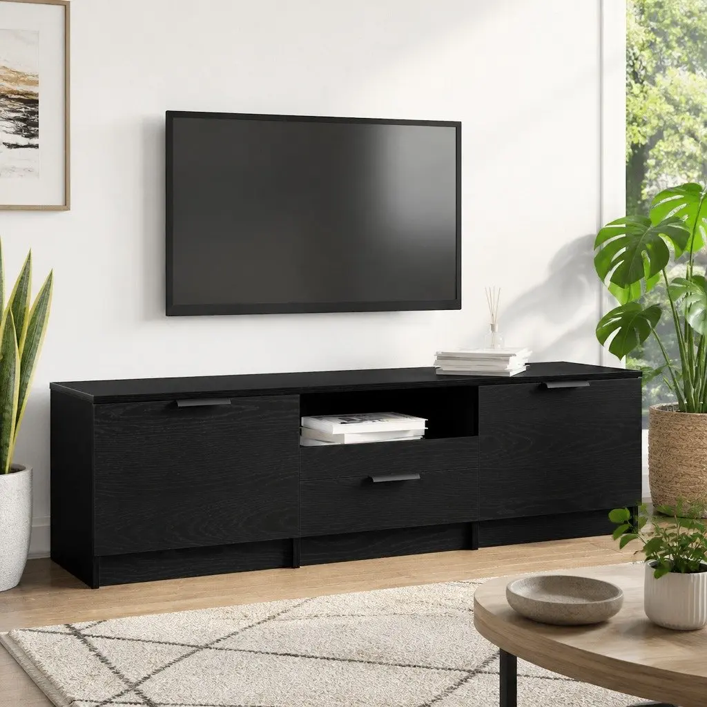 TV Cabinet Modern Living Room Entertainment Unit 140cm Black