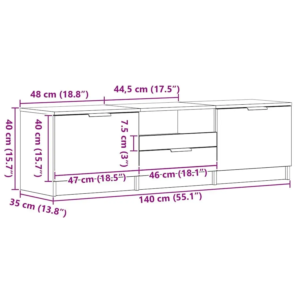 TV Cabinet Modern Living Room Entertainment Unit 140cm Black