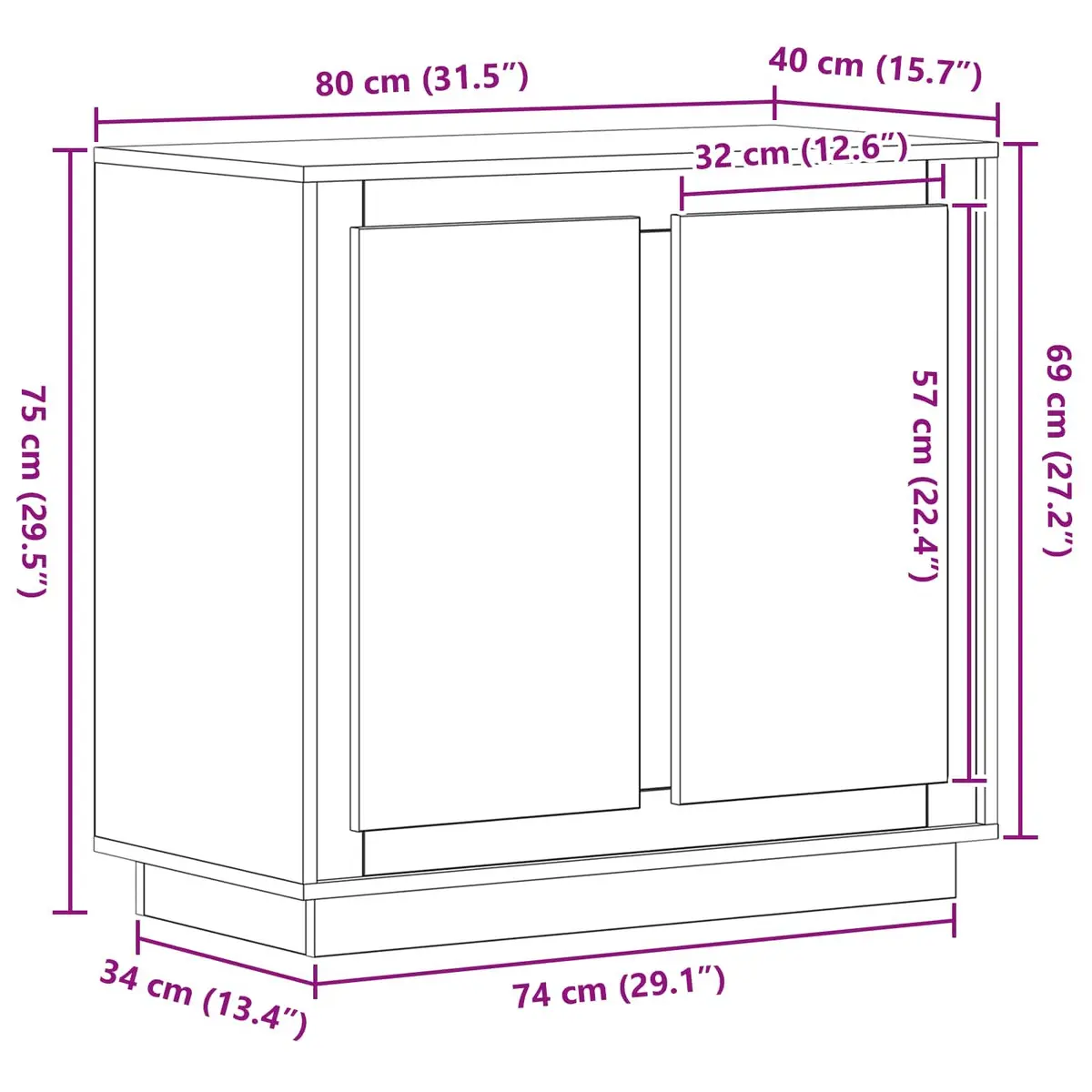 Sideboard Storage Buffet Cabinet Engineered Wood Brown 80x40x75 cm