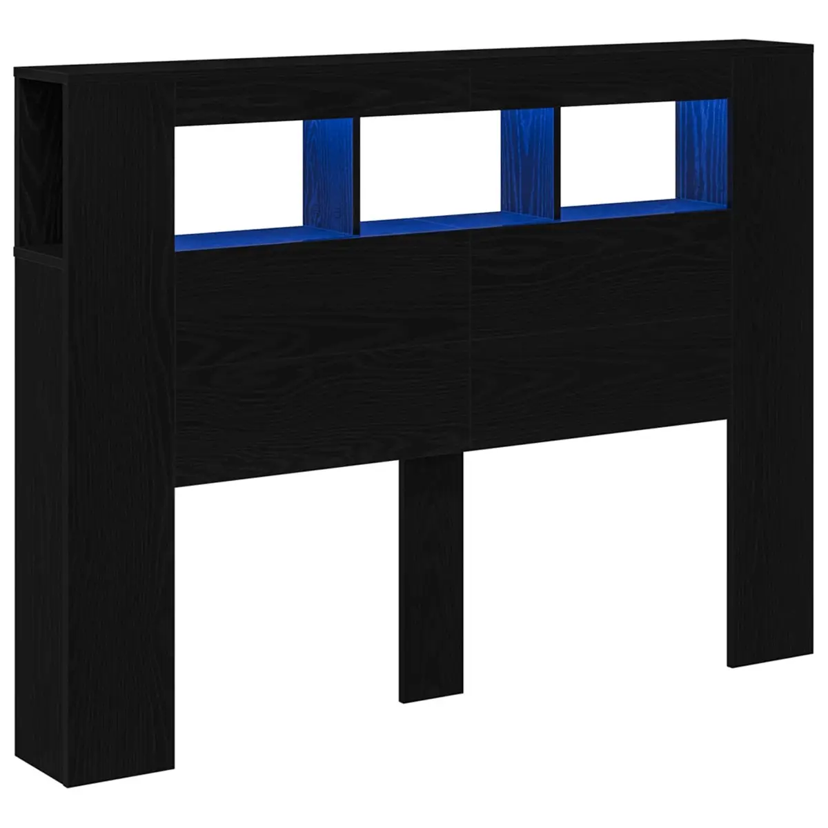LED Headboard Black Engineered Wood Bedroom Furniture Storage Shelf Multicolour