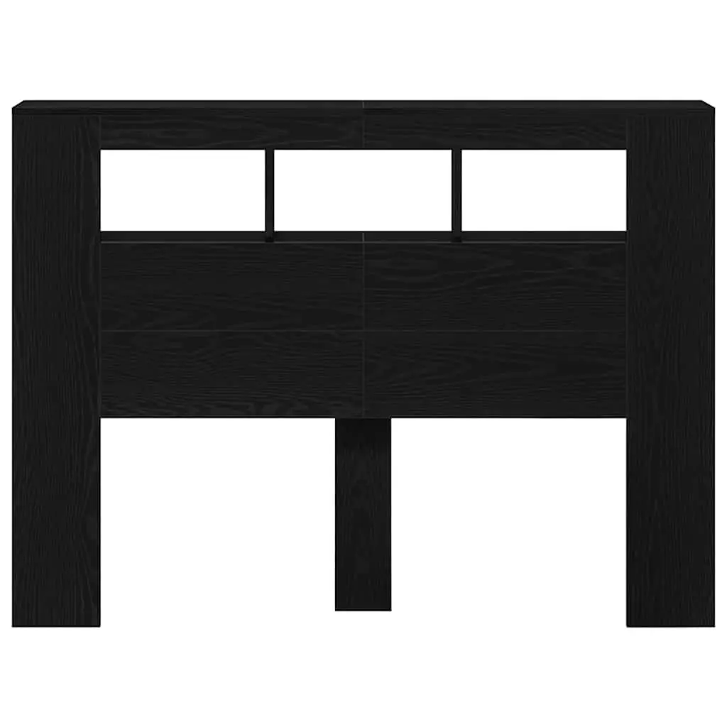 LED Headboard Black Engineered Wood Bedroom Furniture Storage Shelf Multicolour