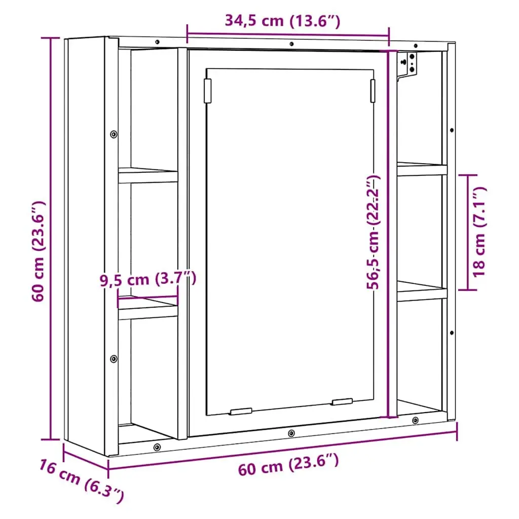 Bathroom Mirror Cabinet Wall-Mounted Storage Unit 60x16x60cm Black