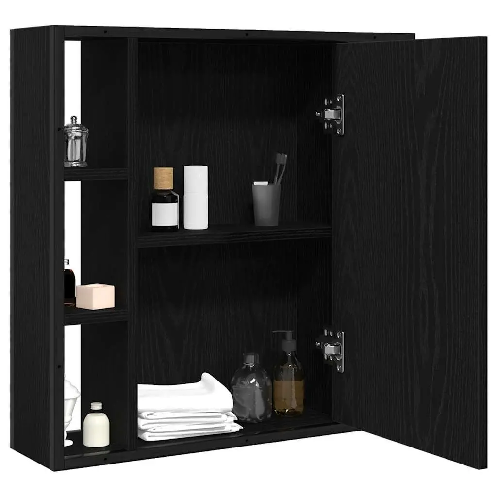 Bathroom Mirror Cabinet Wall-Mounted Storage Unit 60x16x60cm Black
