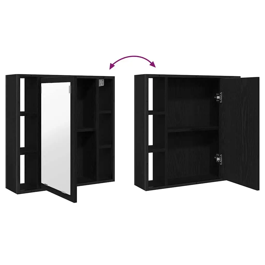 Bathroom Mirror Cabinet Wall-Mounted Storage Unit 60x16x60cm Black