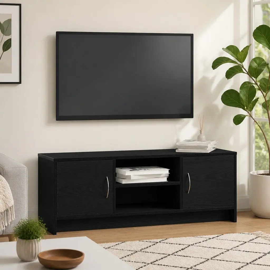 Black Oak TV Cabinet 102x30x37.5cm with Ample Storage