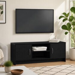 TV Cabinet Black Oak 102x30x37.5cm Media Storage Unit with Doors and Metal