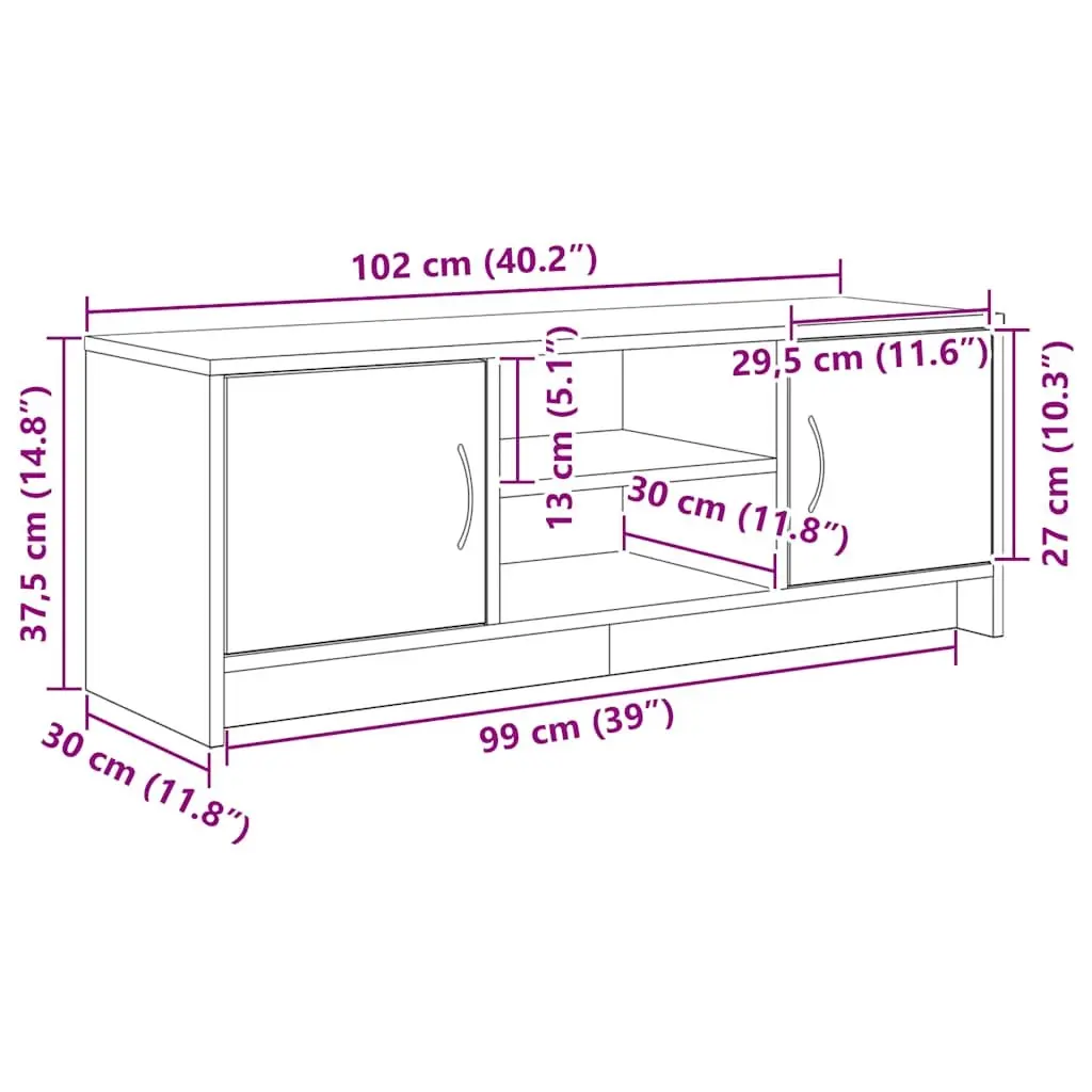 Black Oak TV Cabinet 102x30x37.5cm with Ample Storage