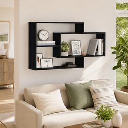 Wall Shelf Black Oak Floating Storage Organizer Engineered Wood Home Display