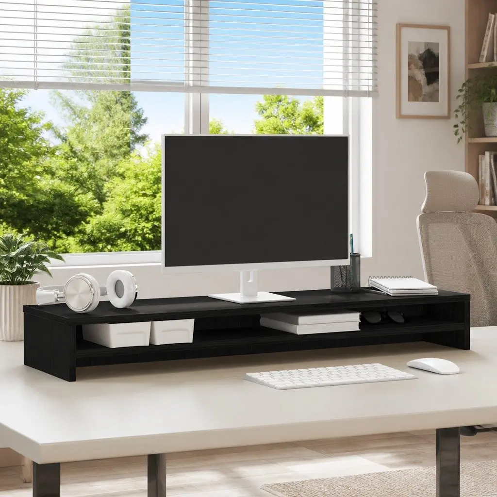 Monitor Stand Engineered Wood Desk Organiser 100x24x13cm Black Oak