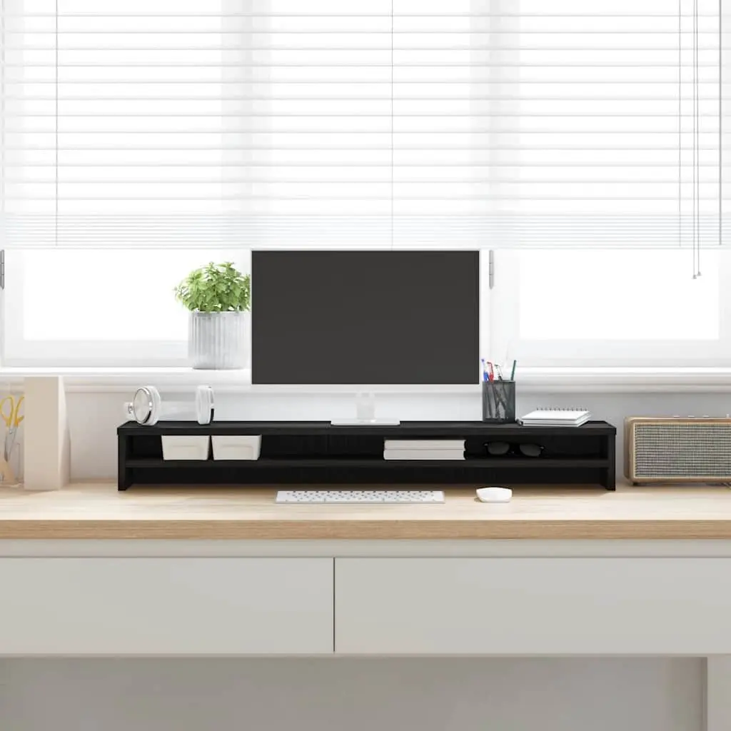 Monitor Stand Engineered Wood Desk Organiser 100x24x13cm Black Oak