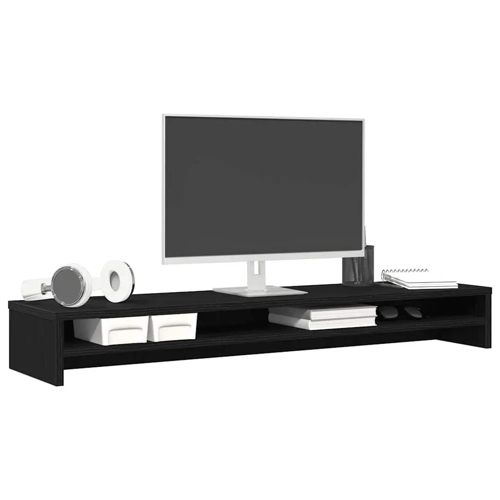 Monitor Stand Engineered Wood Desk Organiser 100x24x13cm Black Oak