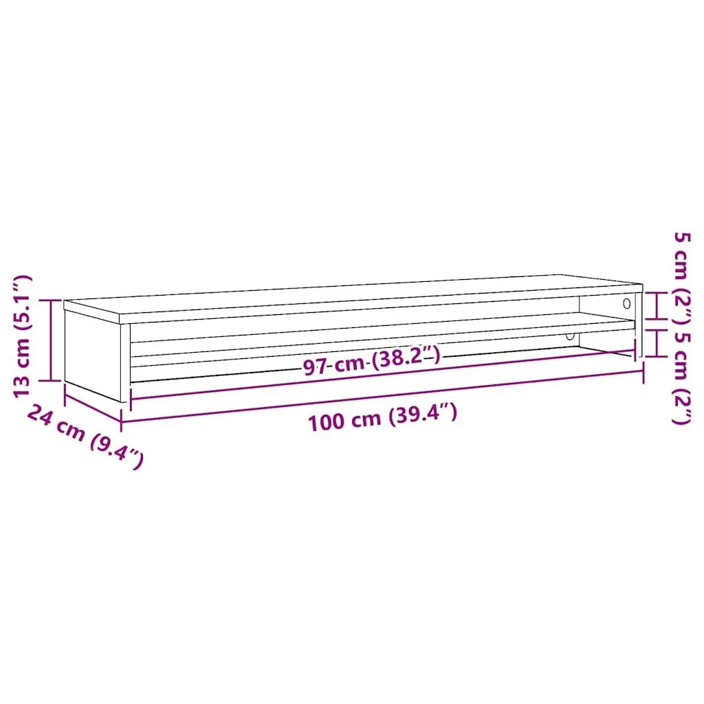 Monitor Stand Engineered Wood Desk Organiser 100x24x13cm Black Oak