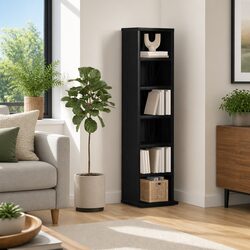 CD Storage Cabinet Black Oak Media Shelving Unit Engineered Wood Home Organiser