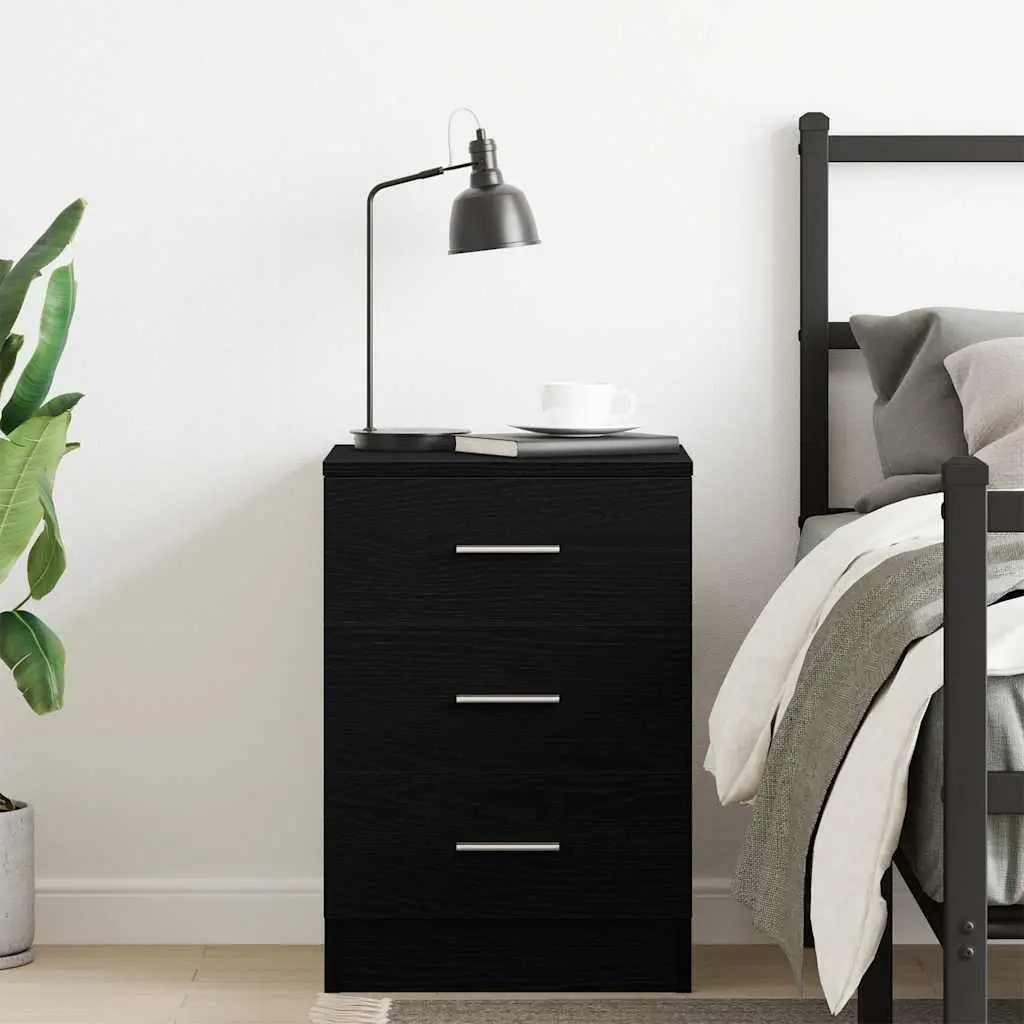 Bedside Cabinet Black Oak Storage Nightstand 38x35x55 cm Engineered Wood