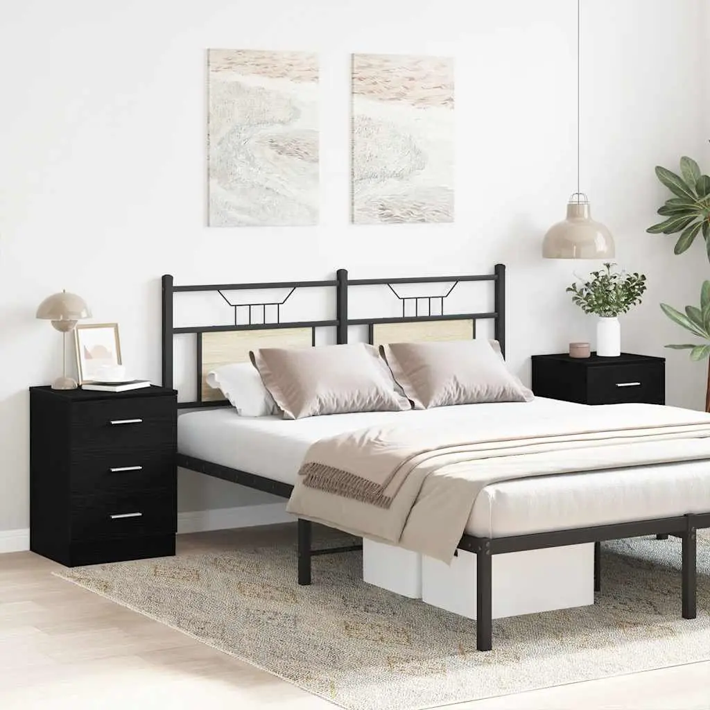 Black Engineered Wood Nightstands Set of 2
